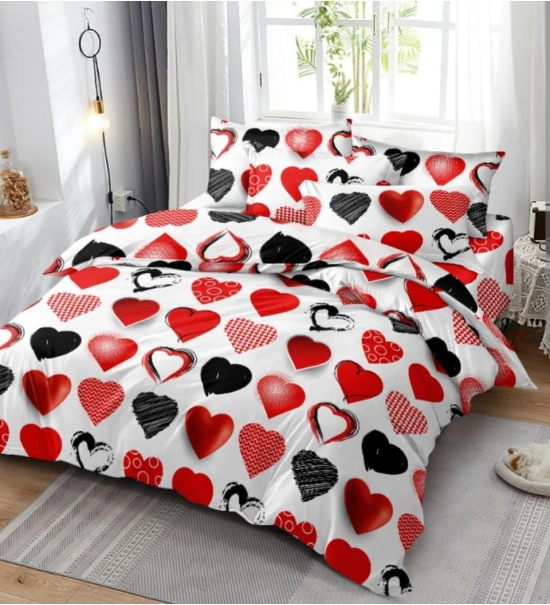 Posteljnina LOVE 200x220, 3 delna, bela z srčki